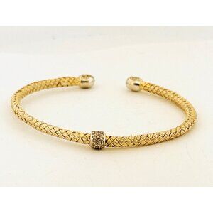 Estate 925 Gold Plated Sterling Silver Bangle Bracelet w/ Diamond Accents 9.7g